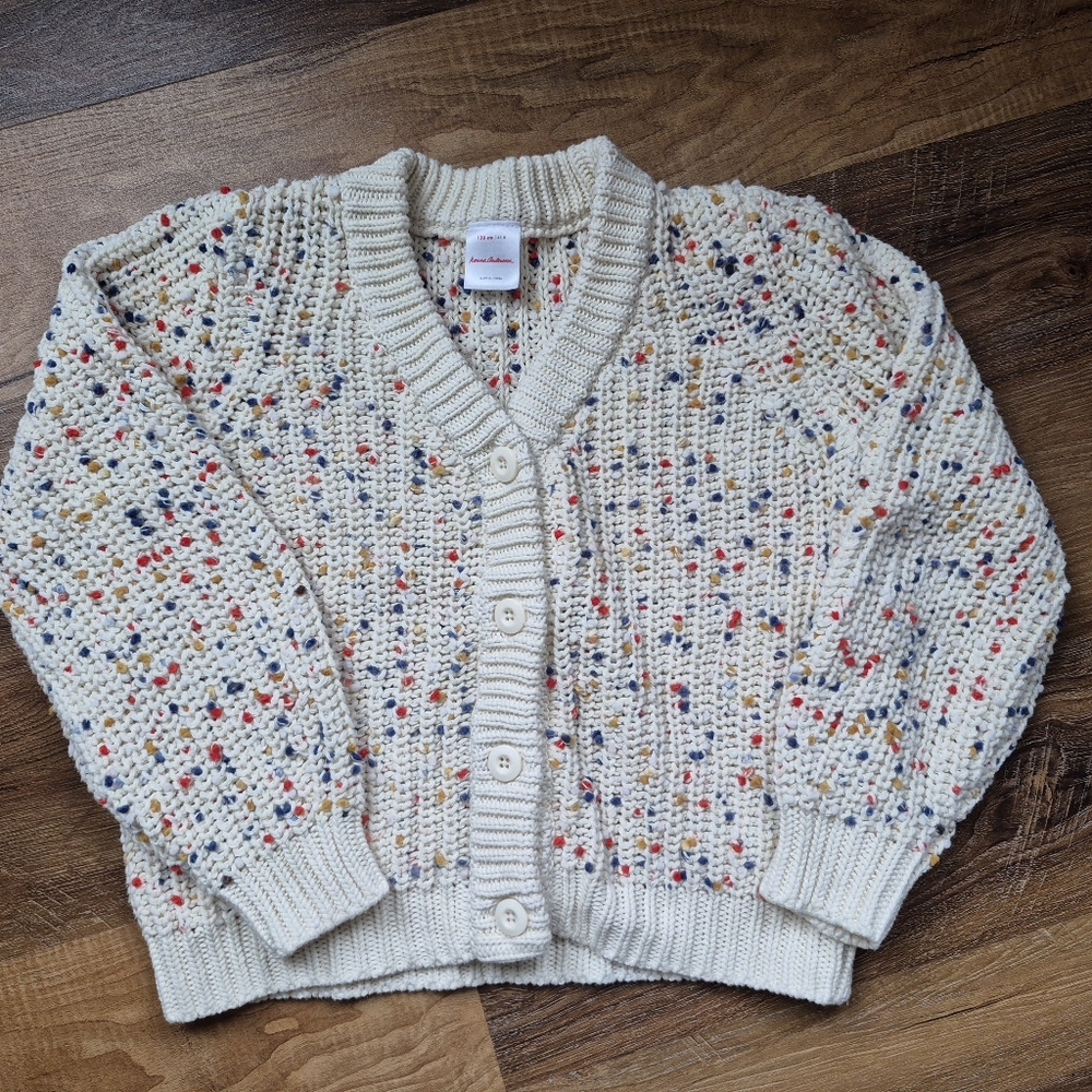 Hanna Andersson Cream Speckled Button-Front Kids Cardigan
